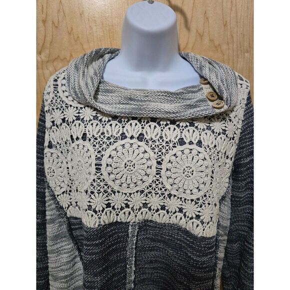 Maurices Womens Long Sleeve Sweater W Lace Detail & Button Collar cottage core - Picture 2 of 9